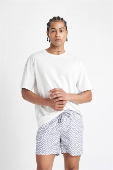 Patterned Mesh Lined Short Swim Shorts