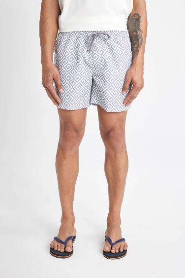 Patterned Mesh Lined Short Swim Shorts