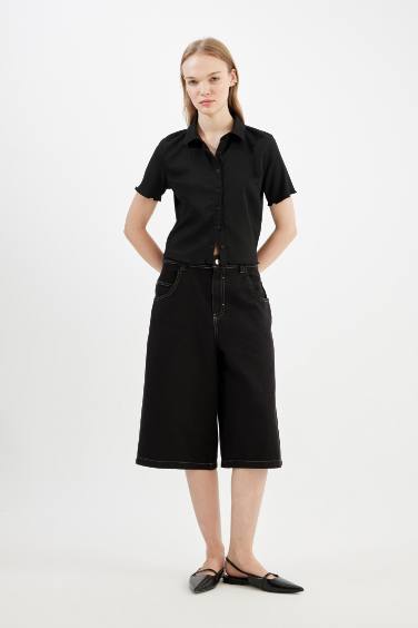 Chemise Slim à Manches Courtes Plissées