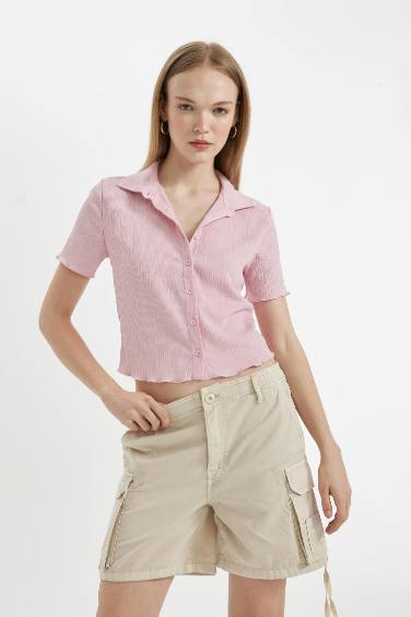 Fitted Wrinkled Short Sleeve Shirt