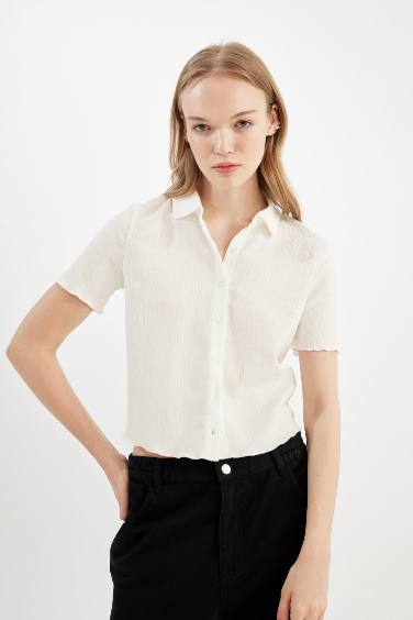 Fitted Wrinkled Short Sleeve Shirt