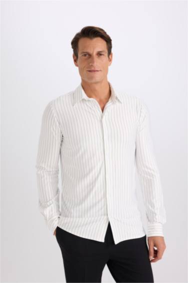 Slim Fit Polo Collar Long Sleeve Shirt