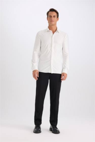 Slim Fit Polo Collar Long Sleeve Shirt