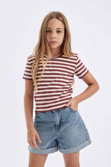 Girl Slim Fit Crew Neck Striped T-Shirt