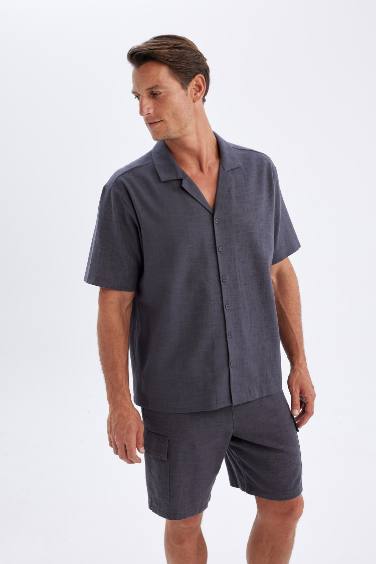 Chemise Coton Coupe Relax à Manches Courtes Avec Col Polo