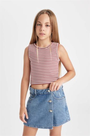 Girl Crew Neck Striped Crop Top