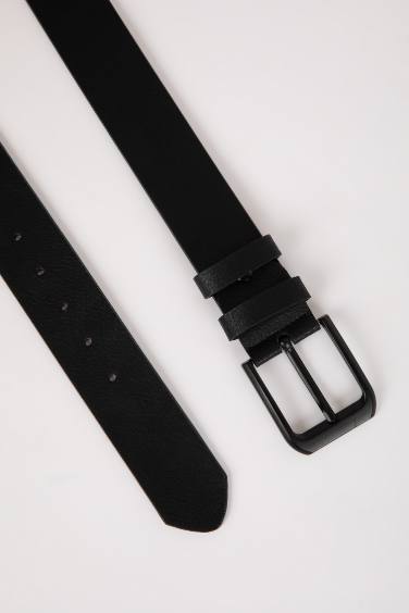 Man Rectangle Clasp Faux Leather Denim Belt