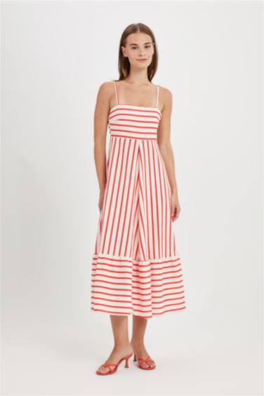 فستان قطن بيبي دول بدون كم مطبوع برقبة مربعة