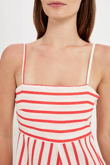 فستان قطن بيبي دول بدون كم مطبوع برقبة مربعة