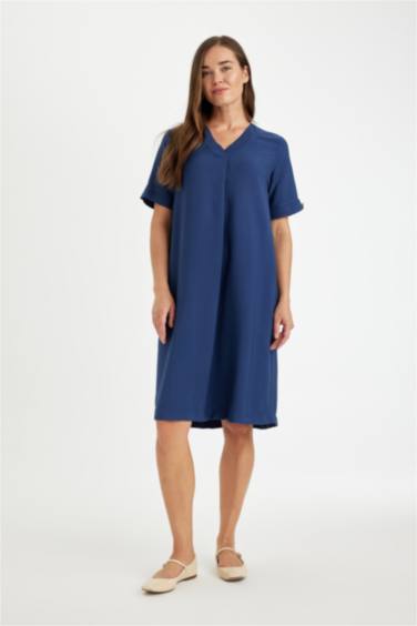 Regular Fit V Neck Short Sleeve Midi Dress