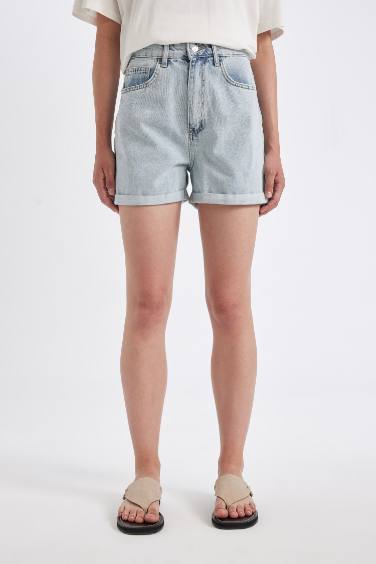 Mom Fit High Waist Folded Leg Jean Shorts