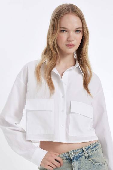 Oversize Wide Pattern Pocket Poplin Shirt