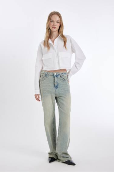 Coool Oversize Geniş Kalıp Cepli Poplin Uzun Kollu Gömlek