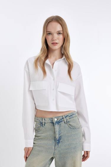 Coool Oversize Geniş Kalıp Cepli Poplin Uzun Kollu Gömlek