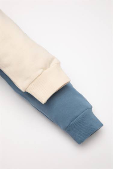 سويت شيرت ولادي رياضي قصة عادية ببطانة ناعمة - قطعتين