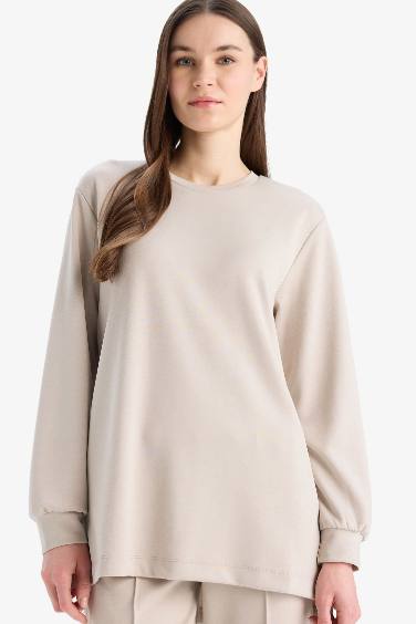 Regular Fit Crew Neck Basic Black Sweatshirt Tunic