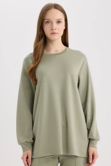 Regular Fit Crew Neck Basic Sweatshirt Tunic