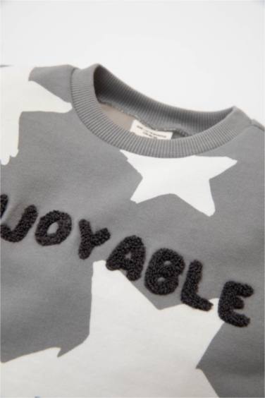 Erkek Bebek 2'li Takım Yıldız Desenli Sweatshirt Beli Lastikli Jogger Eşofman Altı