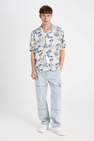 Chemise Viscose imprimée Coupe Relax à Manches Courtes et à Col Rond