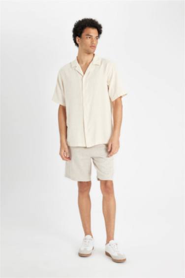 Regular Fit Apache Collar Cotton Short Sleeve Shirt