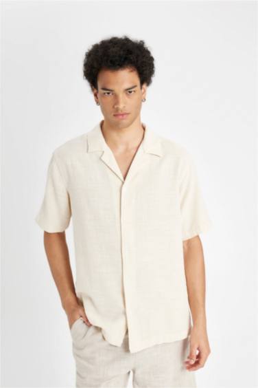 Regular Fit Apache Collar Cotton Short Sleeve Shirt