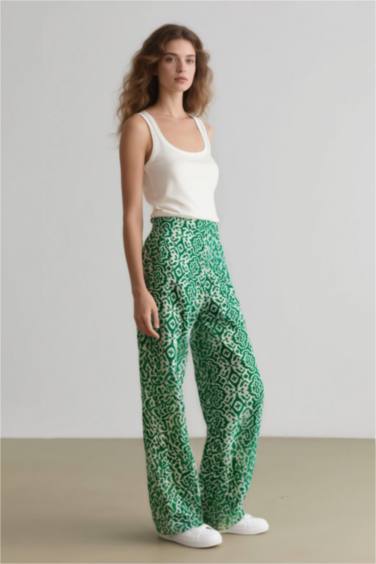 Regular Fit Wide Leg Patterned Trousers