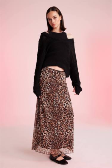 Regular Fit V Neck Crochet Black Knit Pullover