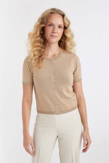 Regular Fit Short Sleeve Basic Cardigan