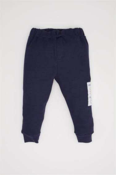 2'li Takım Etiket Baskılı Sweatshirt Selanik Kumaş Beli Lastikli Jogger Eşofman Altı Erkek Bebek