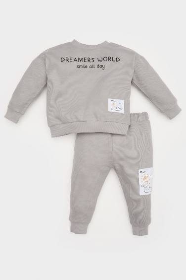 Baby Boy Selanik Fabric Label Printed Sweatshirt Sweatpants 2 Piece Set