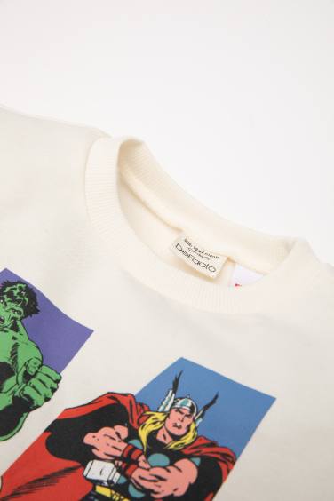 سيت ولادي سويت شيرت وبنطلون بجامة رياضي قصة عادية من مارفل - قطعتين