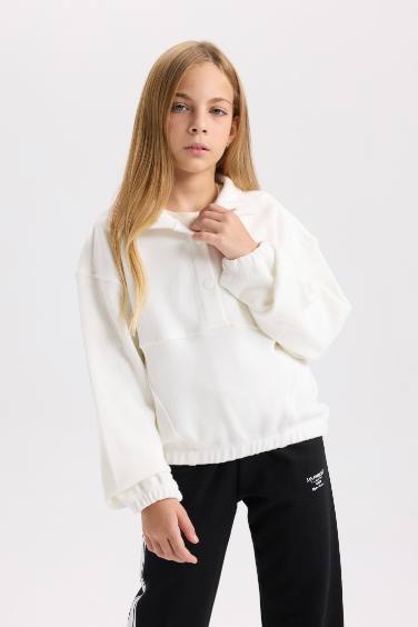 Girl Relax Fit Stand-Up Collar Basic Sweatshirt