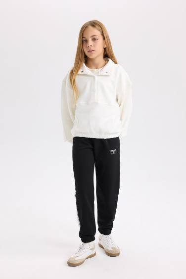 Girl Relax Fit Stand-Up Collar Basic Sweatshirt