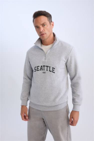 Relax Fit Stand Collar Thick Sweatshirt