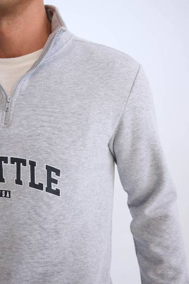 Relax Fit Stand Collar Thick Sweatshirt