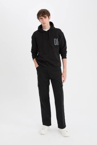 Relax Fit Kapüşonlu Baskılı Kalın Sweatshirt