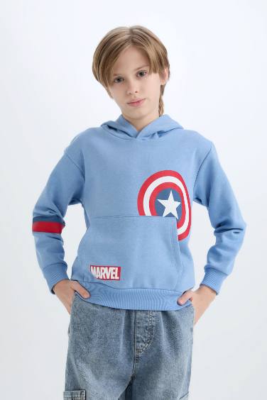 Erkek Çocuk Marvel Avengers Kapüşonlu Kalın Sweatshirt