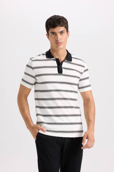 Slim Fit Dar Kesim Polo Yaka Çizgili Polo Tişört