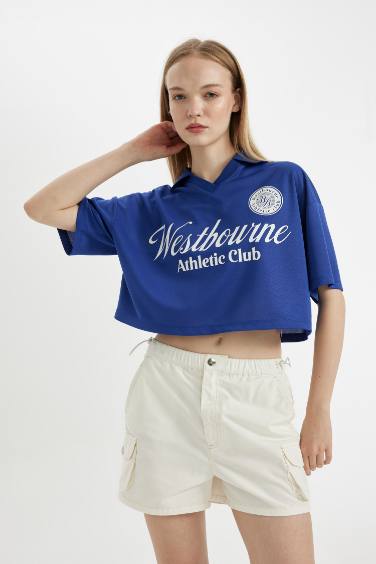 Oversize Fit Polo Neck Printed T-Shirt