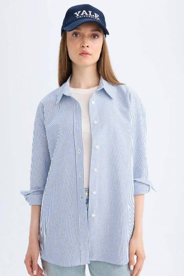 Relax Fit Striped Oxford Basic Long Sleeve Shirt Tunic