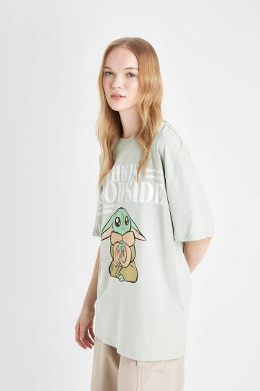 تيشيرت مطبوع اوفر سايز بياخة مستديرة مرخص من Star Wars