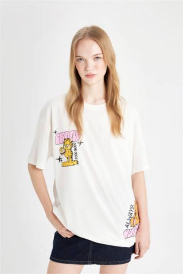 Garfield Oversize Fit Crew Neck Back Printed T-Shirt
