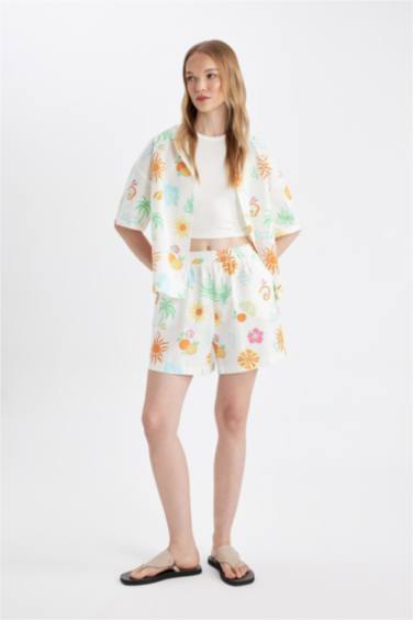 شورت قصير قطن قصة عادية بخصر عادي