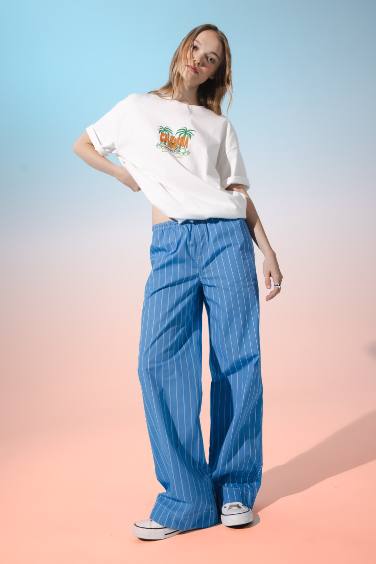 Straight Fit Striped Poplin Trousers