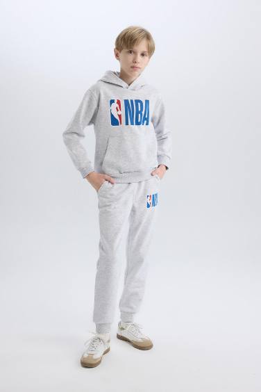 Erkek Çocuk Gri NBA Wordmark Kapüşonlu Sweatshirt