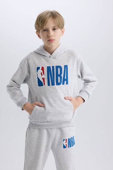Erkek Çocuk Gri NBA Wordmark Kapüşonlu Sweatshirt