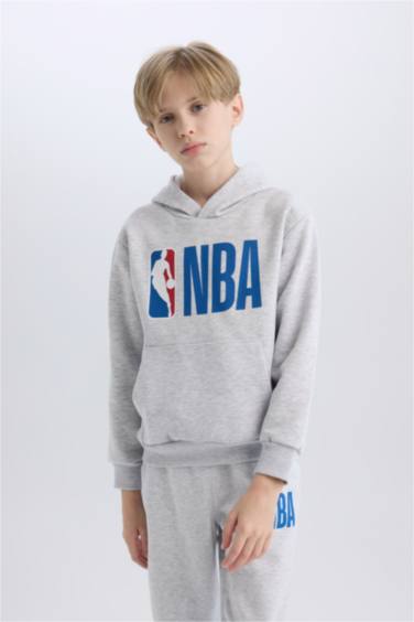 Erkek Çocuk Gri NBA Wordmark Kapüşonlu Sweatshirt