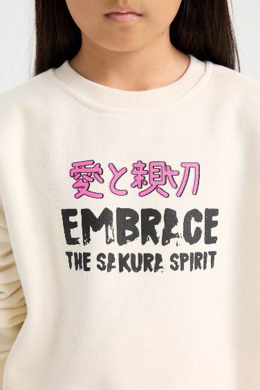 Kız Çocuk 2'li Takım Baskılı Sweatshirt Üst Beli Lastikli Jogger Eşofman Altı