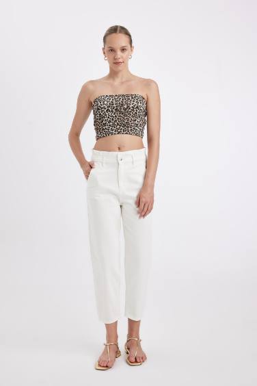 Paperbag Waist Elasticated Light Straight Leg White Jeans