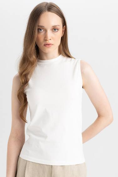 Crew Neck Sleeveless Basic T-Shirt Tunic